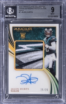 2020 Immaculate Collection Premium Rookie Patch Autographs Gold #PPR-JHU Jalen Hurts Signed Patch Rookie Card (#25/25) - BGS MINT 9/BGS 10
